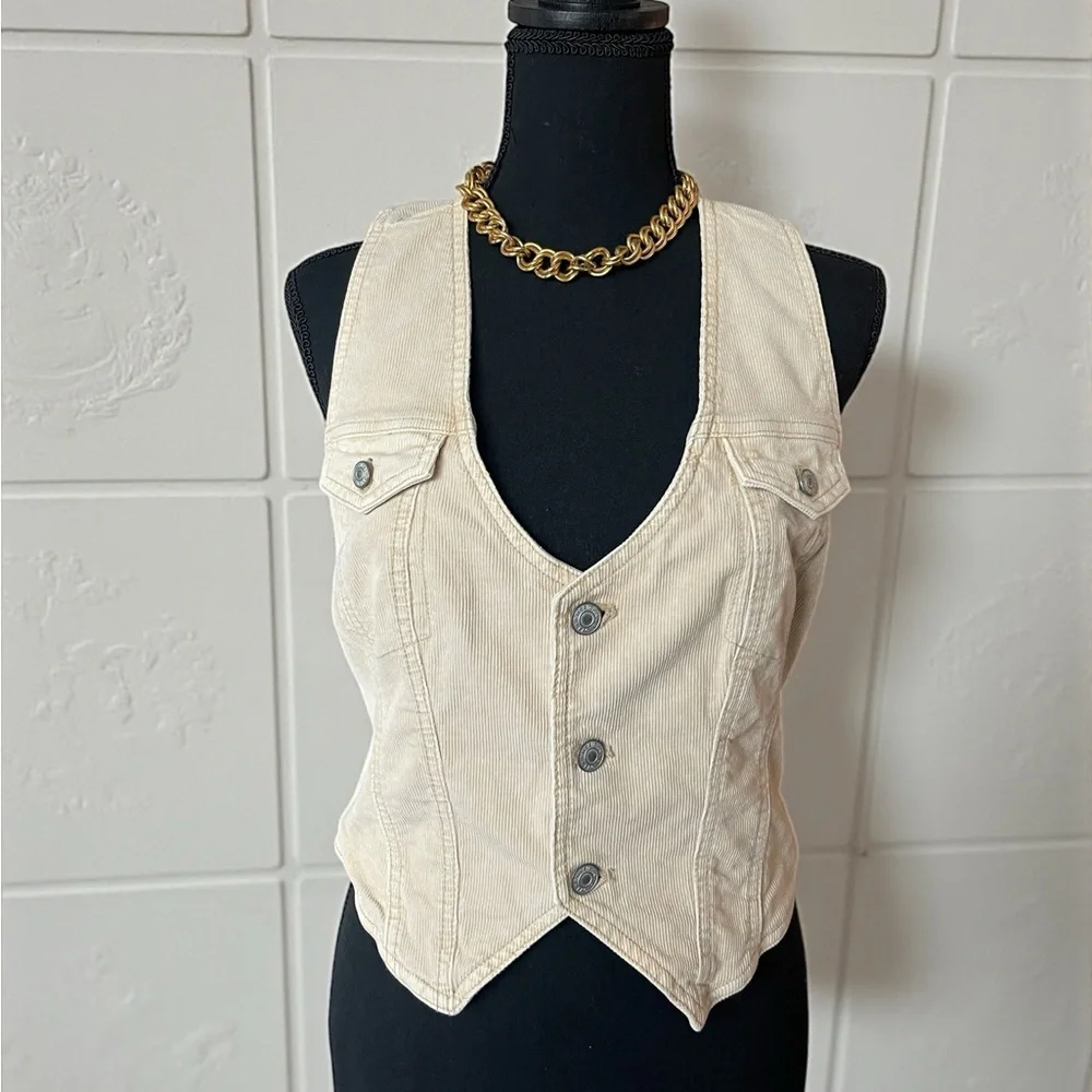 American Eagle corduroy vest tan neutral, Y2K Indie western sustainable Sz M - Picture 5 of 5